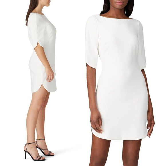 BLACK HALO Ivory Stretch Viscose Blend Short Sleeve Boatneck Sheath Dress 6 - Picture 5 of 11